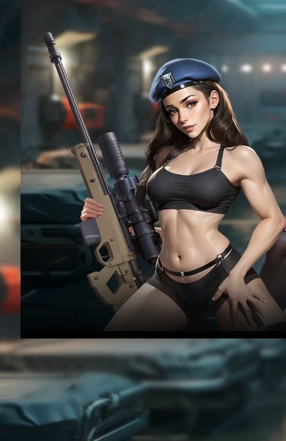 Personaje con boina azul y fusil de precisión